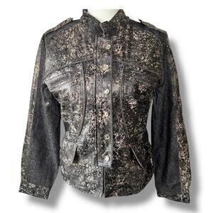 H & D Classic Leather Collection Women Leather And Denim Jacket Size Large